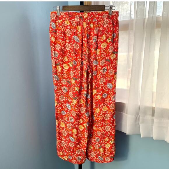 LOFT Red Floral Wide Leg Drawstring Pants - Picture 5 of 6
